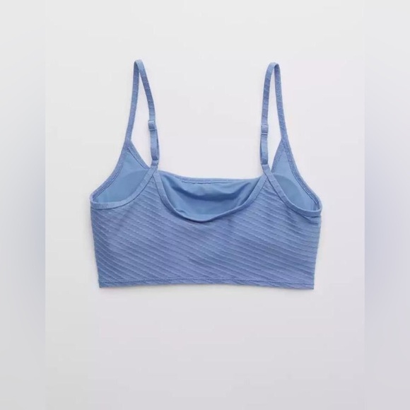 Aerie Bikini Top Women's Size Large Coast Blue Jacquard‎ Longline Scoop Neckline - Picture 6 of 10